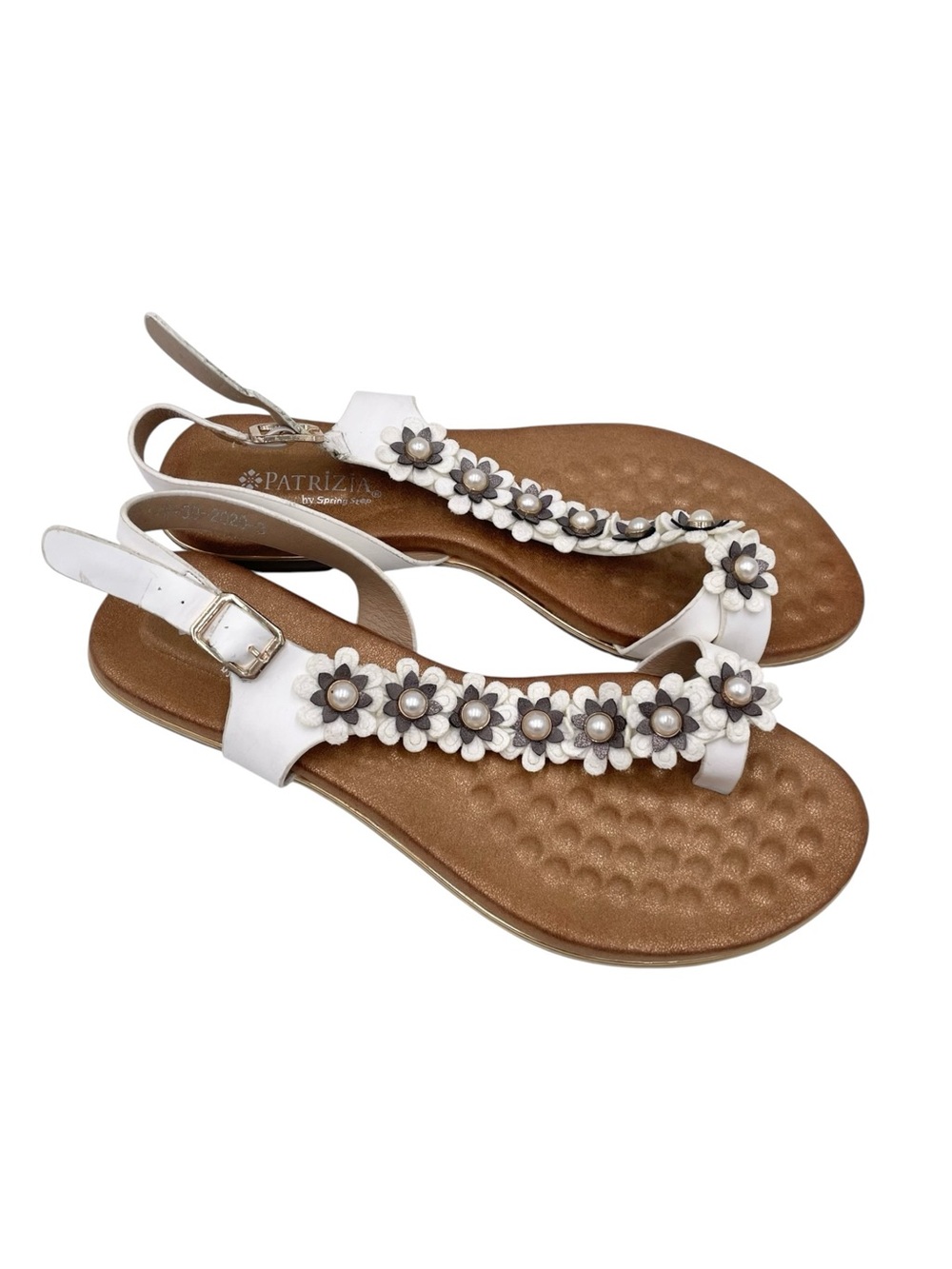 Patrizia by Spring Step Setrella Sandals Size 39 US 8.5 White Flower Pearl Strap